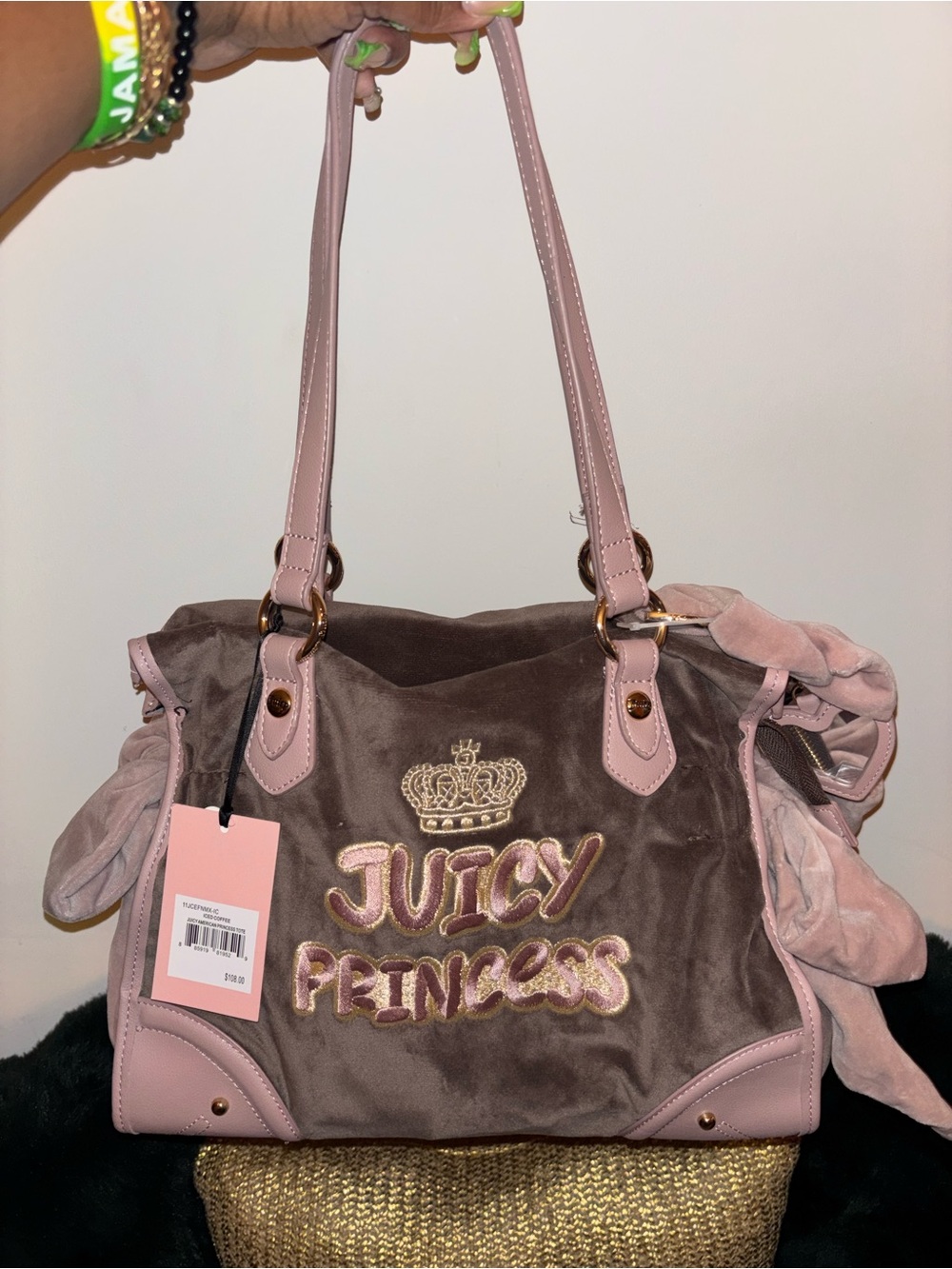 Juicy Couture Pink & Brown 'Juicy Princess' Velvet Shoulder Bag